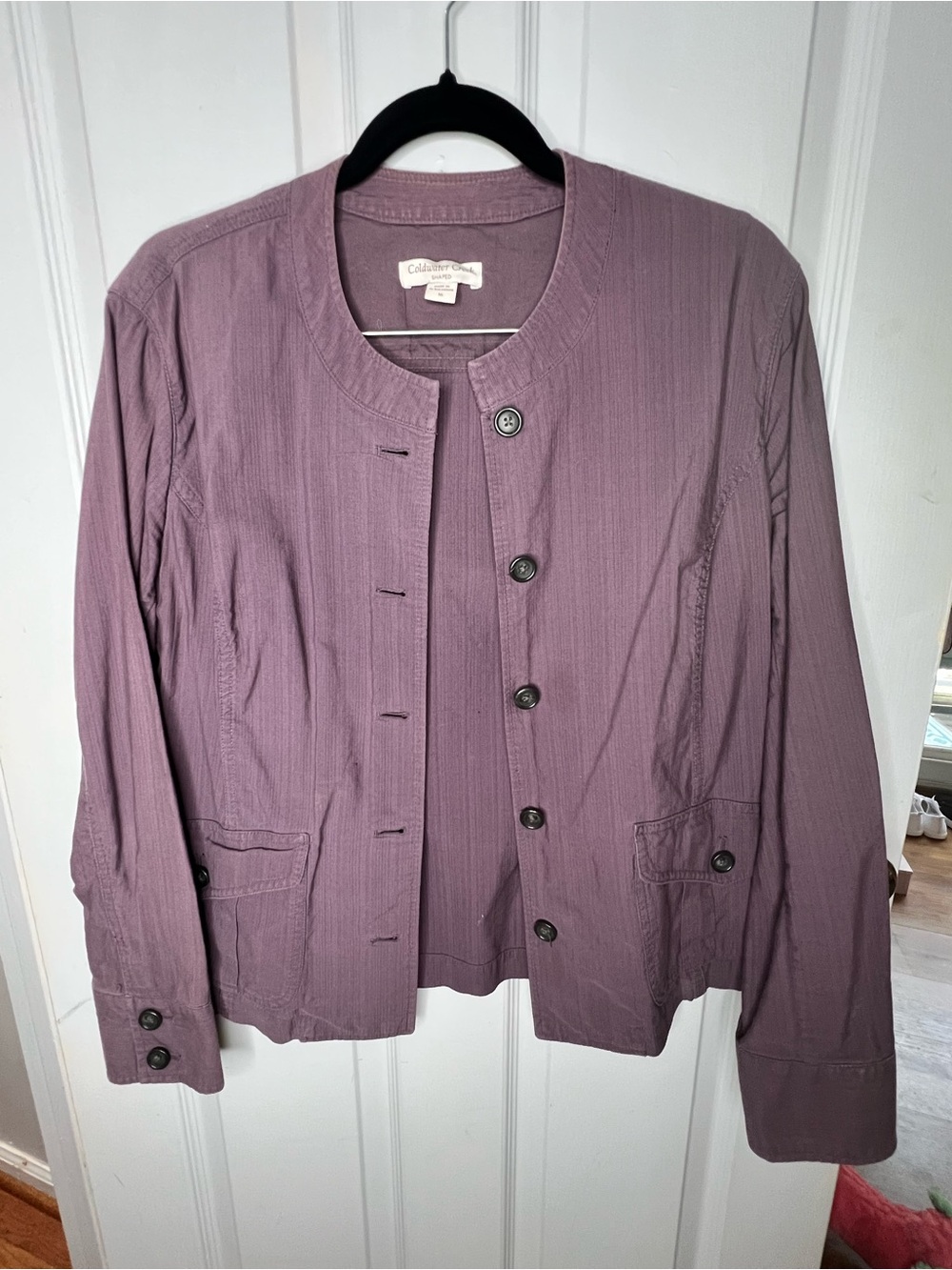 Coldwater Creek Women's Purple Collarless Button Jacket